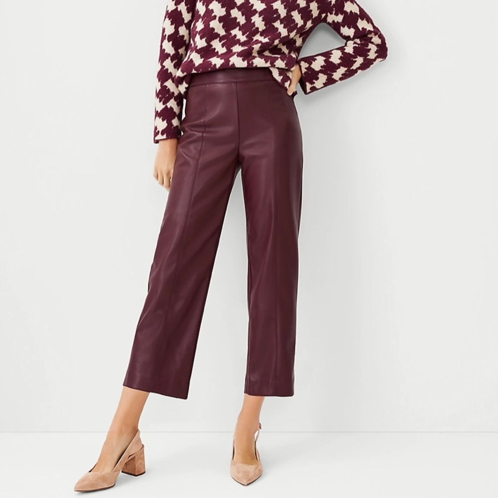 NWT Ann Taylor Faux Leather Easy Straight Crop Pant
